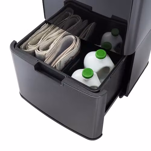 Cooks Professional 75L Recycling Sensor Bin with Dual Compartments, Removable Food Caddy and 25 Biodegradable Bin Bags in Black and Copper – 7