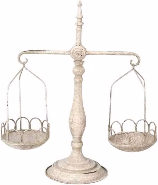 Minster Stylish Living Ltd Vintage Metal Tabletop Decorative Scales in Beige, W: 18 cm, D: 44 cm, H: 50 cm