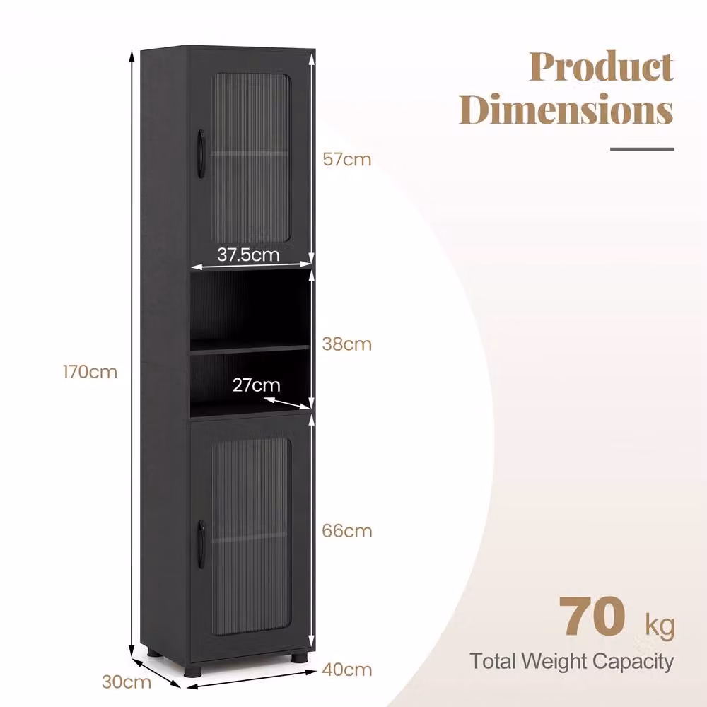 Costway Modern Freestanding Storage Organiser with Hinged Doors and Internal Shelves in Matt Black – 2