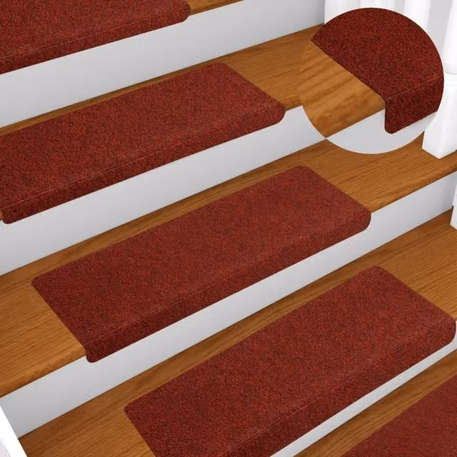 Berkfield Home Non-Slip Needle Punch Stair Mats, 5 Pack, Bordeaux Red, W: 65 cm, D: 21 cm, H: 4 cm