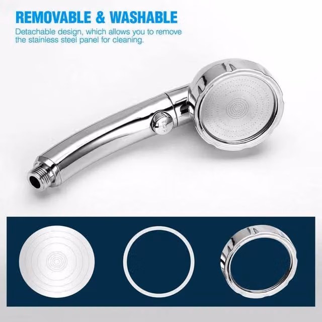 VOGREX 3-Mode Water Saving Shower Head with Massage and Rain Settings in Chrome and Silver – 1