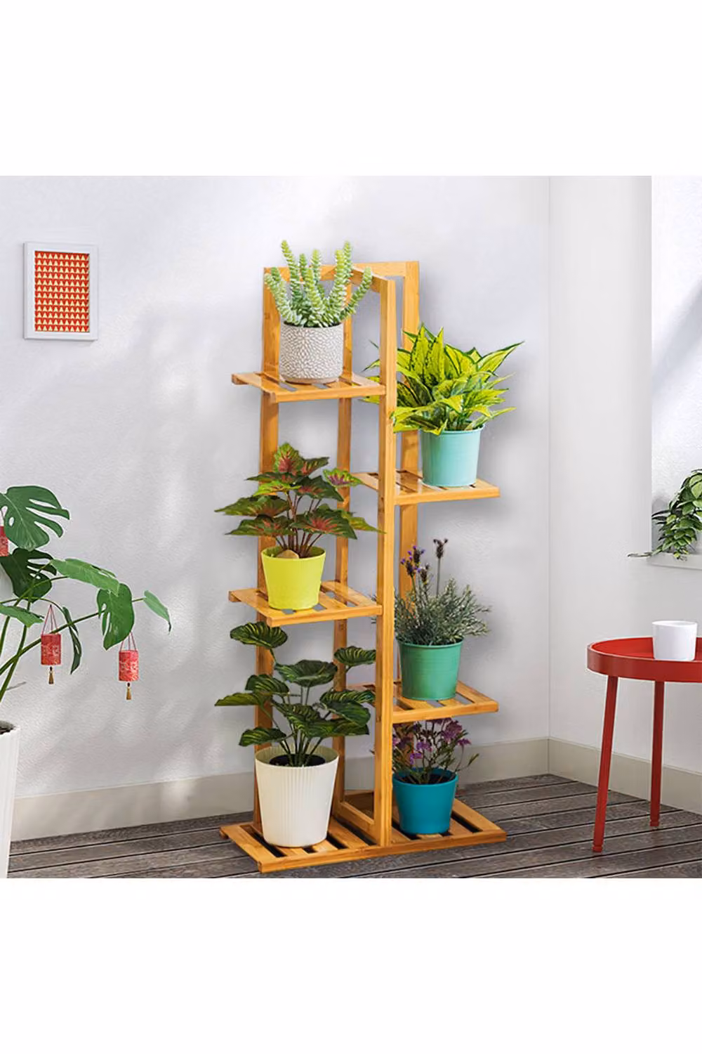 ExtraStar 5-Tier Natural Bamboo Vertical Corner Plant Rack in Brown – 2