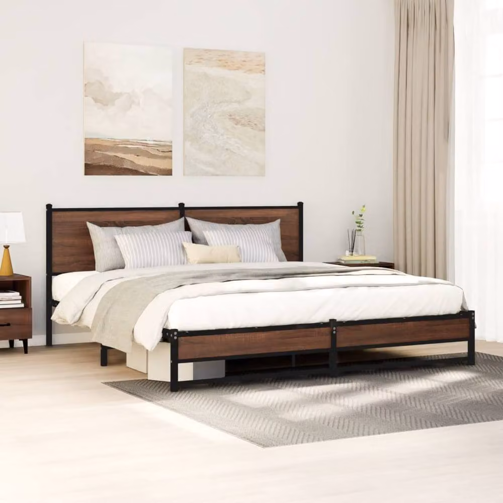 Berkfield Home Metal Bed Frame in Brown Oak, W: 160 cm, D: 200 cm – 2