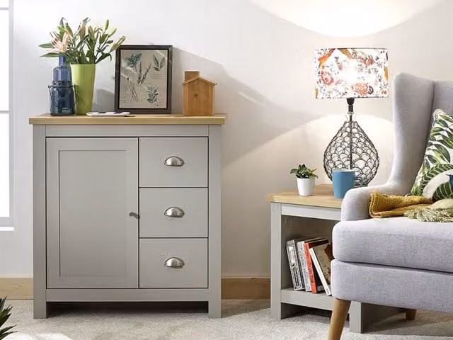 GFW Lancaster Grey and Oak Multi Storage Unit with 1 Door and 3 Drawers – 2