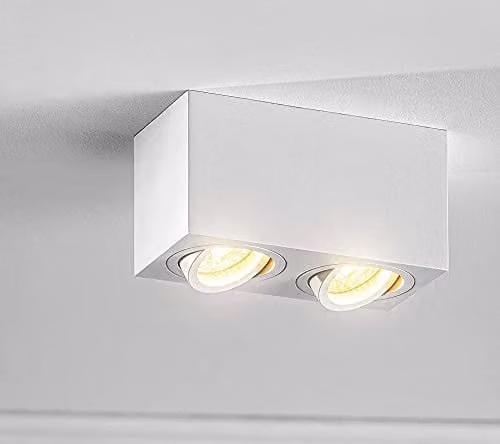 CGC Lighting Sasha Modern White Rectangular Twin Ceiling Spotlight with Adjustable Tilt and GU10 Fitting
