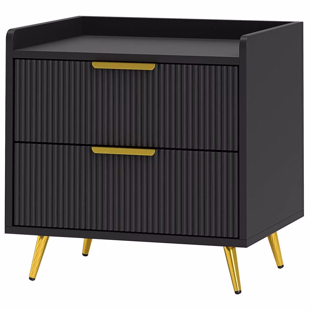 STILVORA Modern Bedside Table with 2 Drawers in Black and Gold – 2