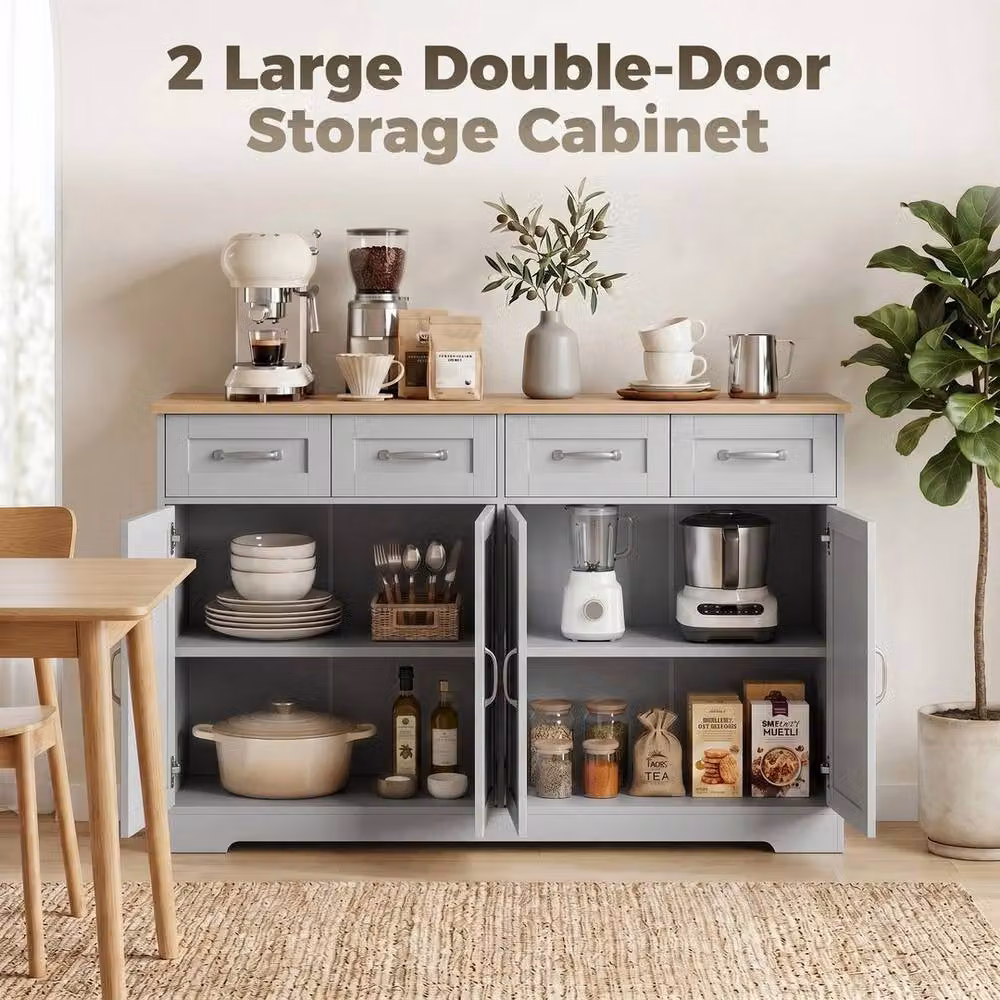 SPETLEK Grey Sideboard with 4 Drawers, 4 Doors and 2 Adjustable Shelves – 3