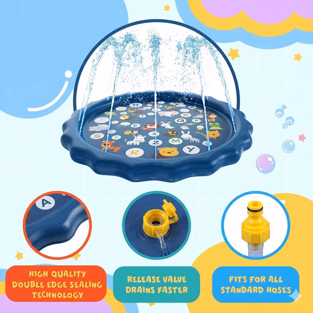 Dragodirect Kids Inflatable Round Sprinkler Splash Play Mat and Paddling Pool with Spray in Blue – 2