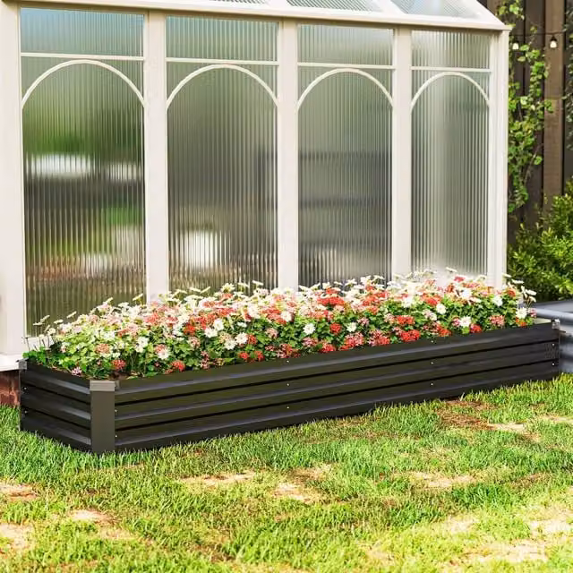 OUTSUNNY Galvanised Steel Raised Garden Bed, Anthracite Grey, W: 240 cm, D: 60 cm, H: 30 cm