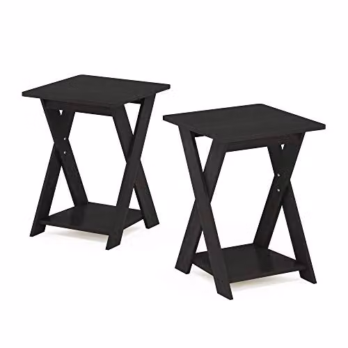 Furinno Set of 2 Modern Espresso Side Tables with X-Frame Design and Open Shelving – 4