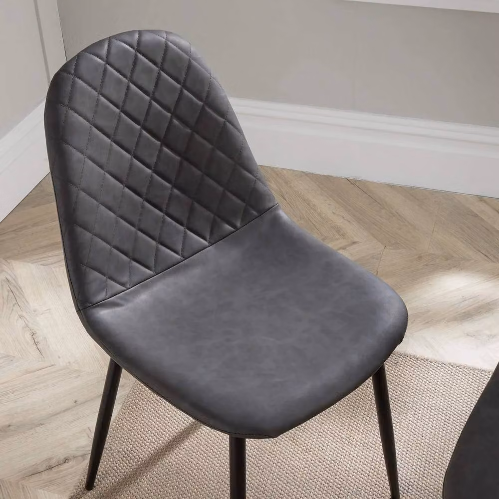 FORGEVIO Set of 2 Grey Diamond Fabric Kitchen Dining Chairs with Black Metal Legs – 4