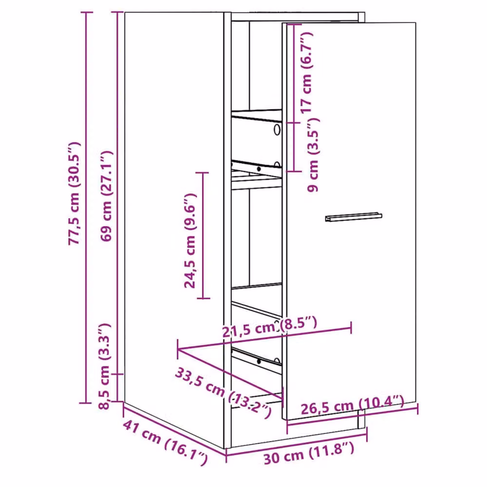 Berkfield Home Apothecary Cabinet in Black, W/D/H: 30 x 41 x 77.5 cm – 4