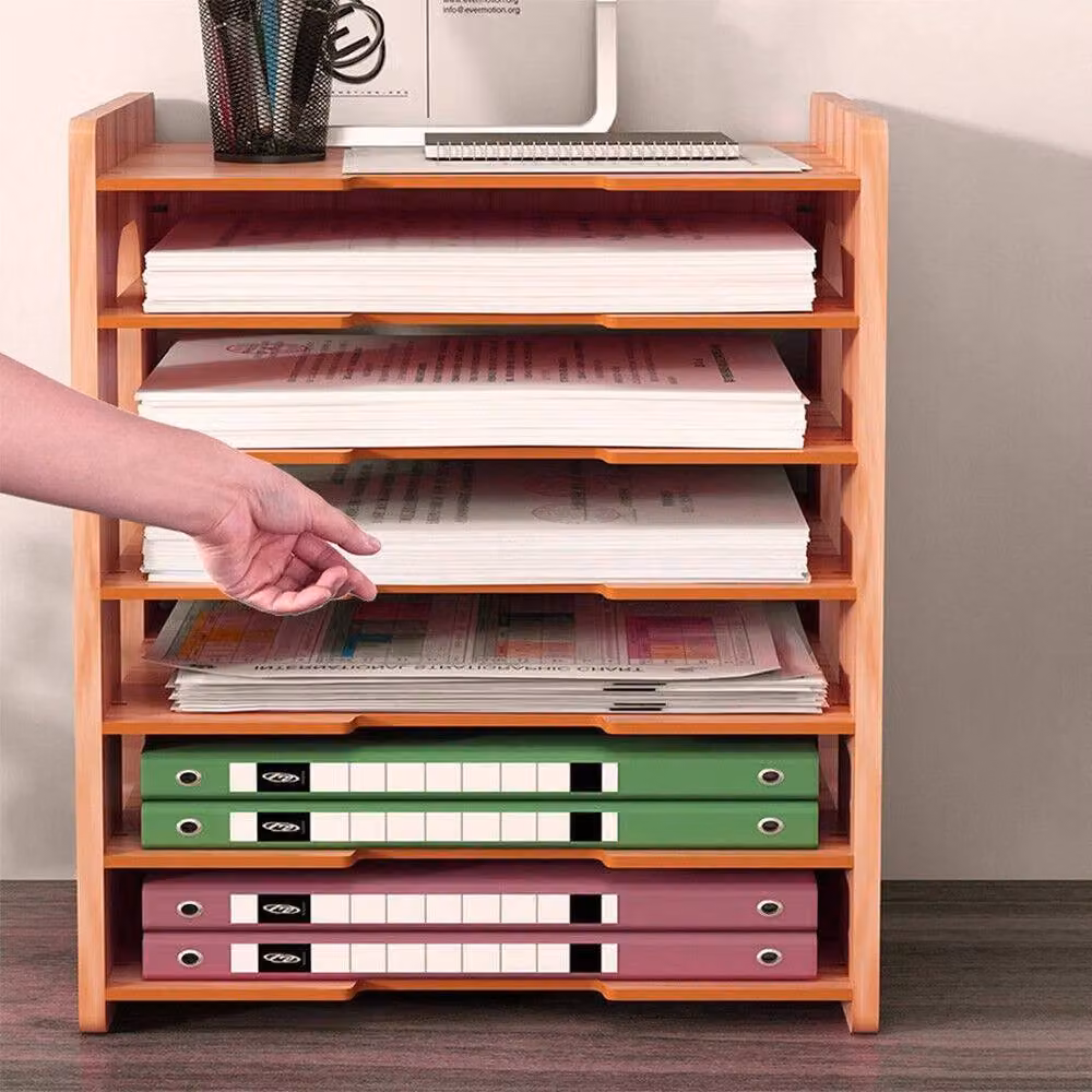 PAWNORA 7-Layer Desktop File Holder, Brown, W: 25.0 cm, D: 25.0 cm, H: 38.5 cm – 5