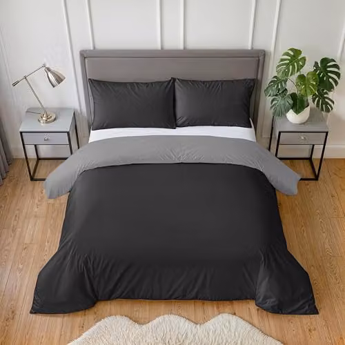 Emma Barclay Lyla Reversible Microfibre Duvet Cover and Pillowcase Set in Black and Grey, W/D/H: 140 x 200 cm – 5