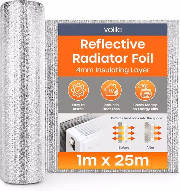 volila Radiator Foil Insulation Roll, Silver, W: 67.5 cm, L: 1000 cm – 1