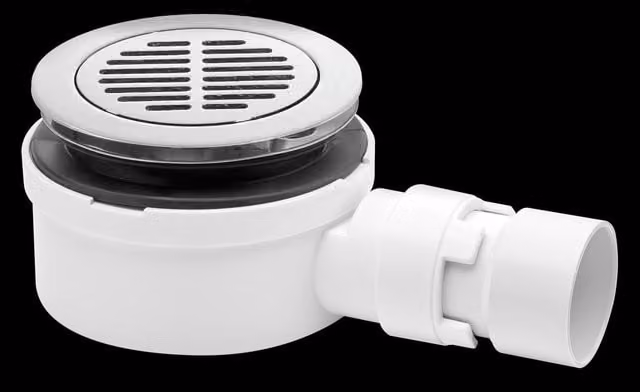 McAlpine Round Stainless Steel Shower Trap in White and Silver, H: 5.3 cm, W: 11.0 cm, D: 5.3 cm – 1