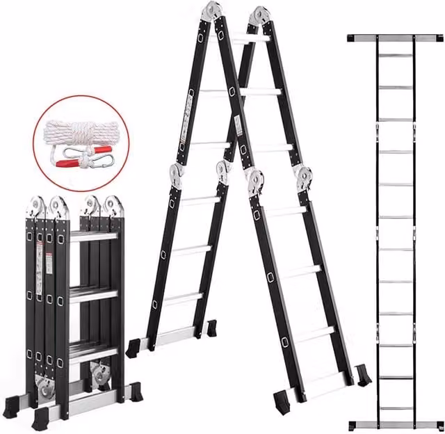 SPETLEK Black Aluminium Multi-Purpose Foldable Combination Step Ladder