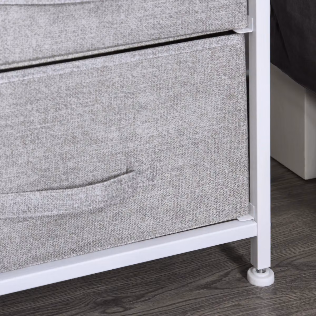 HOMCOM 5 Drawer Fabric Chest of Drawers with Open Shelf in Grey – 4