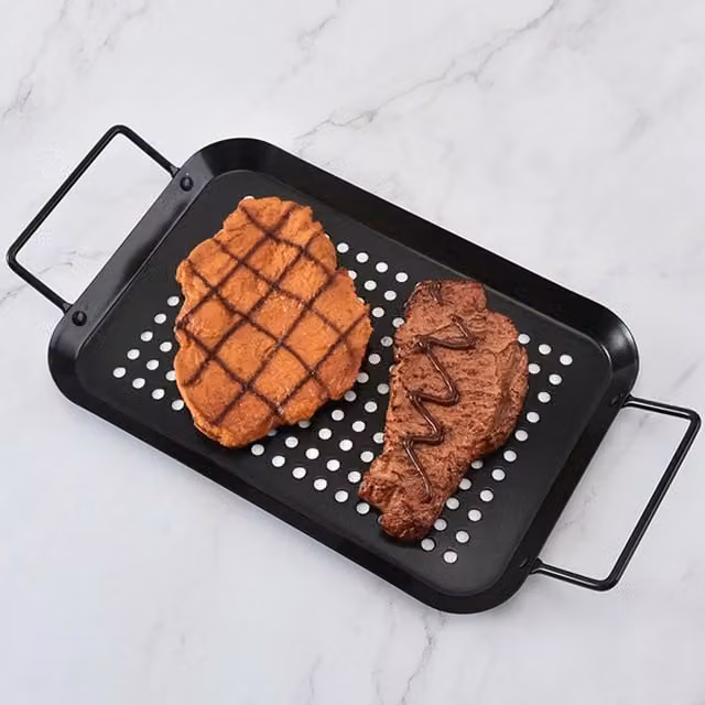 Livingandhome Non-Stick Carbon Steel Grill Pan with Handles, Black