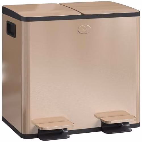 HOMCOM Dual Kitchen Pedal Bin with Soft Close Lids and Odour Filter, Gold Tone, Stainless Steel, 2 x 15L