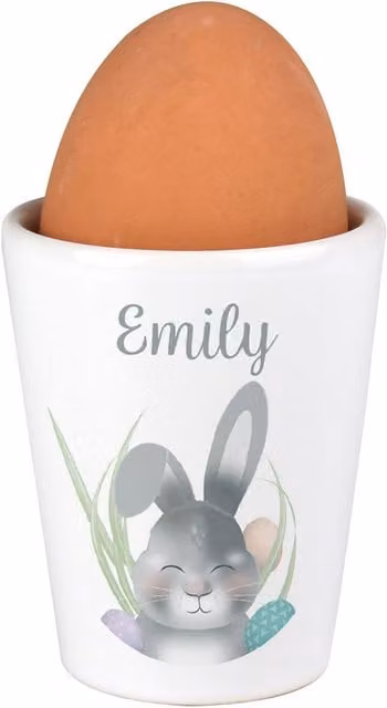 Personalised Memento Company Personalised Grey and White Ceramic Easter Bunny Egg Cup