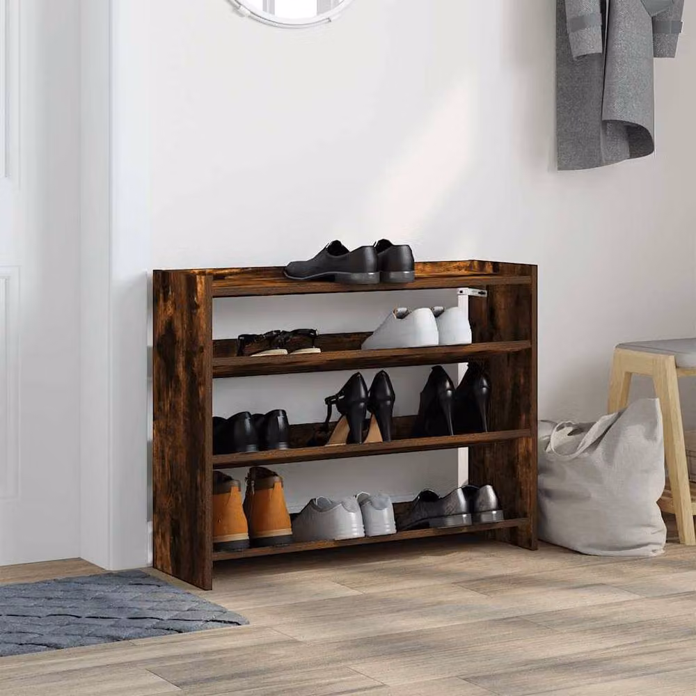 Berkfield Home Smoked Oak Shoe Rack in Brown, W/D/H: 80 x 25 x 62 cm – 3