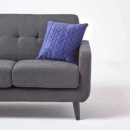 HOMESCAPES Navy Blue Crushed Velvet Square Cushion Cover with Embroidered Design, W/D/H: 40 x 40 x 40 cm – 3