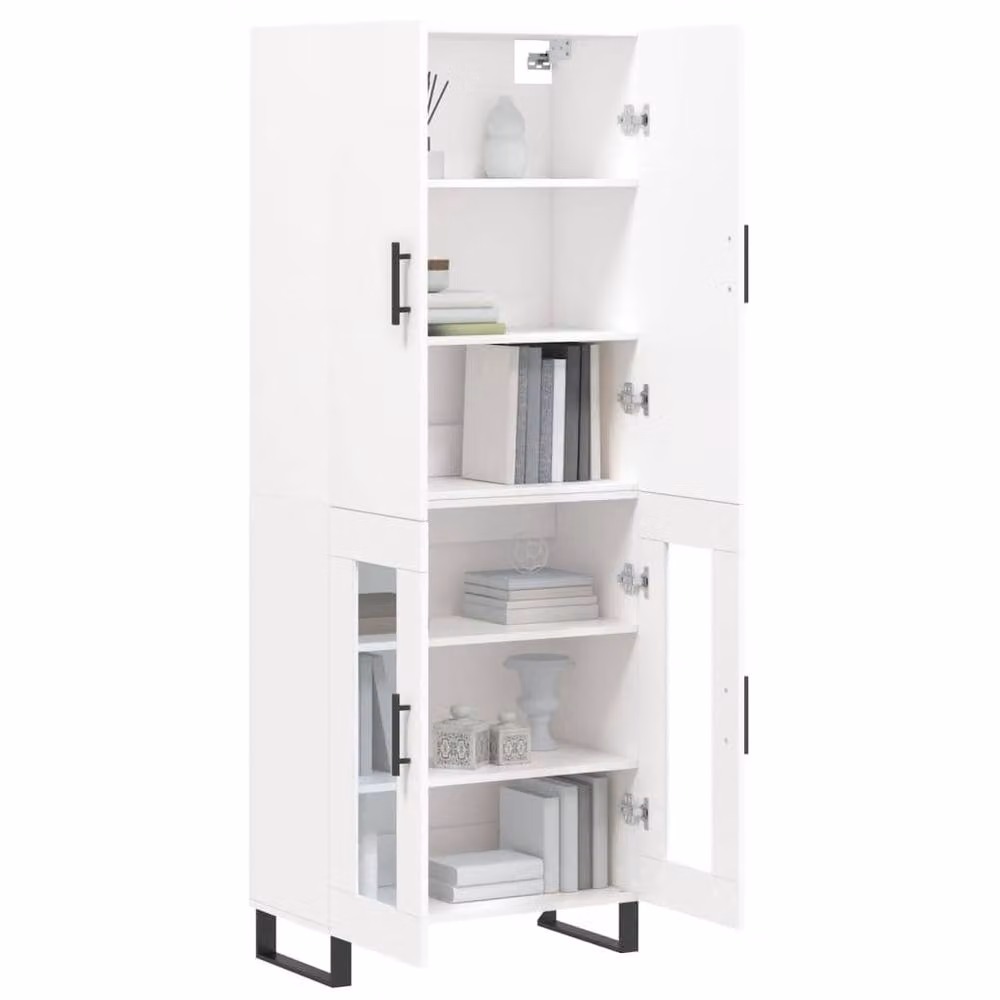 Berkfield Home Modern White Highboard with Glass Doors, W/D/H: 69.5 x 34 x 180 cm – 2