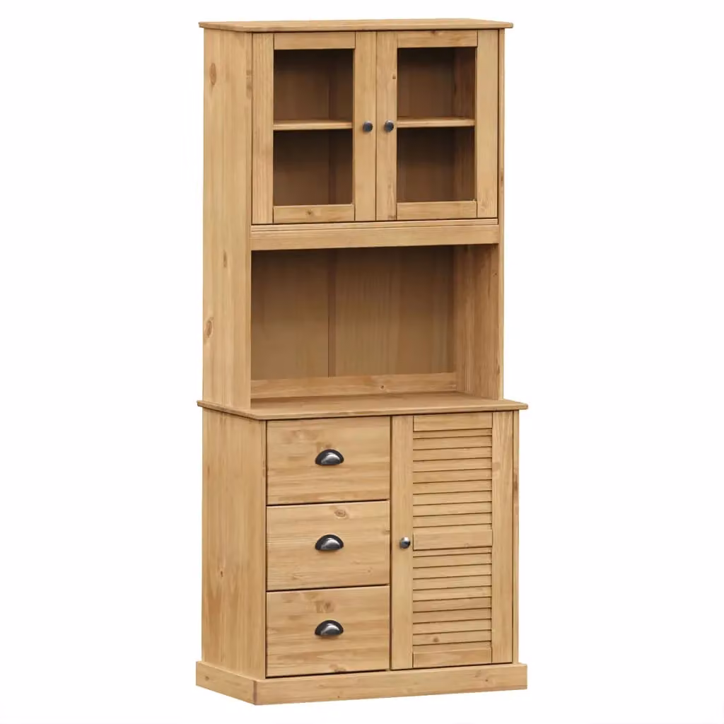 Berkfield Home VIGO Highboard in Brown Solid Pine Wood with Glass Doors, W/D/H: 78 x 40 x 175 cm – 2