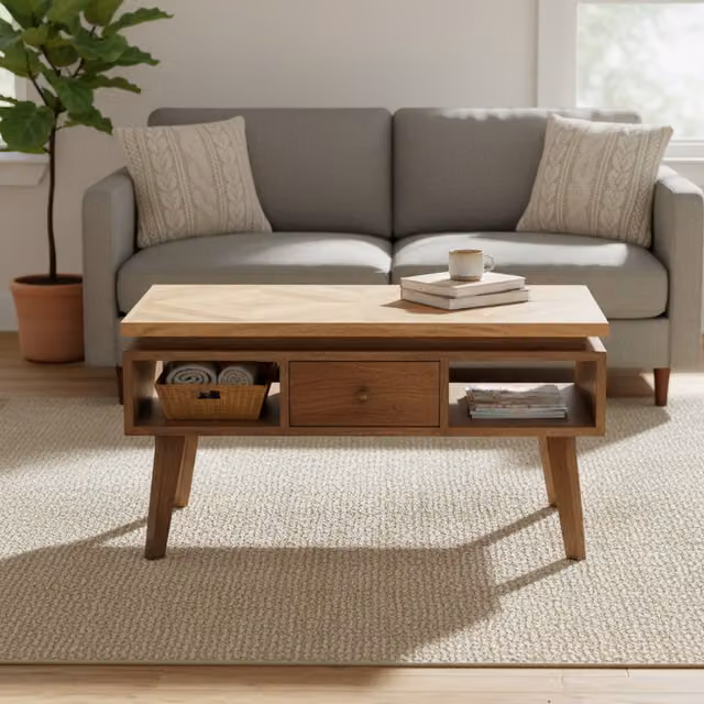 Artisan Furniture Classic Geometric Granary Coffee Table in Brown and Grey Wood