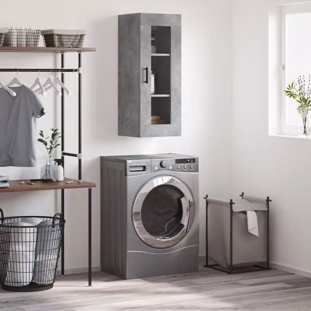 Berkfield Home Modern Wall Mounted Cabinet in Concrete Grey, W/D/H: 34.5 x 34.0 x 90.0 cm