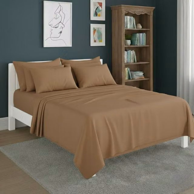 Snug City Plain Beige Poly Cotton Easy Care Fitted Sheet and Matching Pillowcase Set