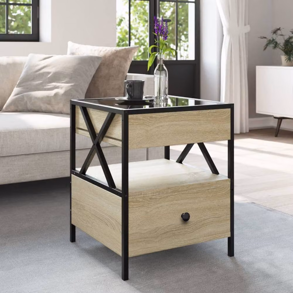 Berkfield Home Infinity LED Coffee Table in Sonoma Oak and Brown, W/D/H: 40 x 40 x 51 cm – 2