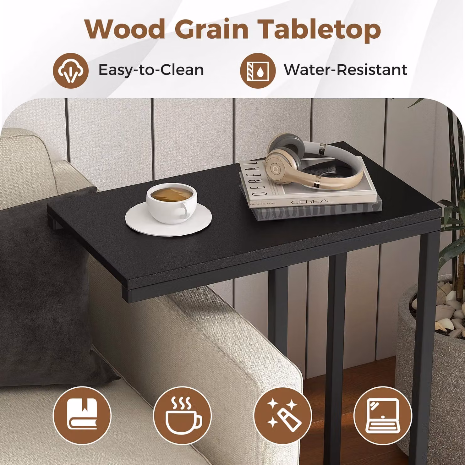 Costway C-Shaped End Table in Black, Height: 64 cm – 6