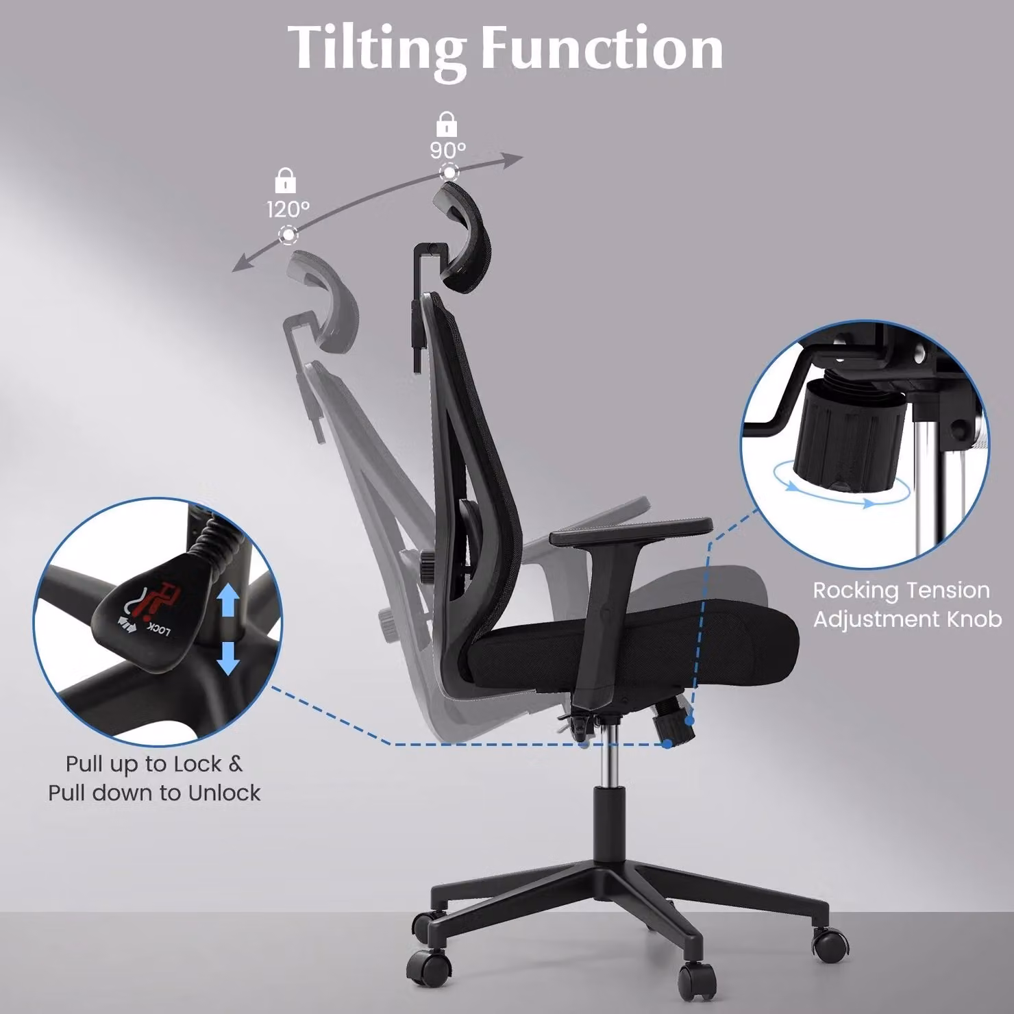 Gymax Ergonomic Mesh Office Chair in Black with Headrest, Armrests and Swivel Function – 3