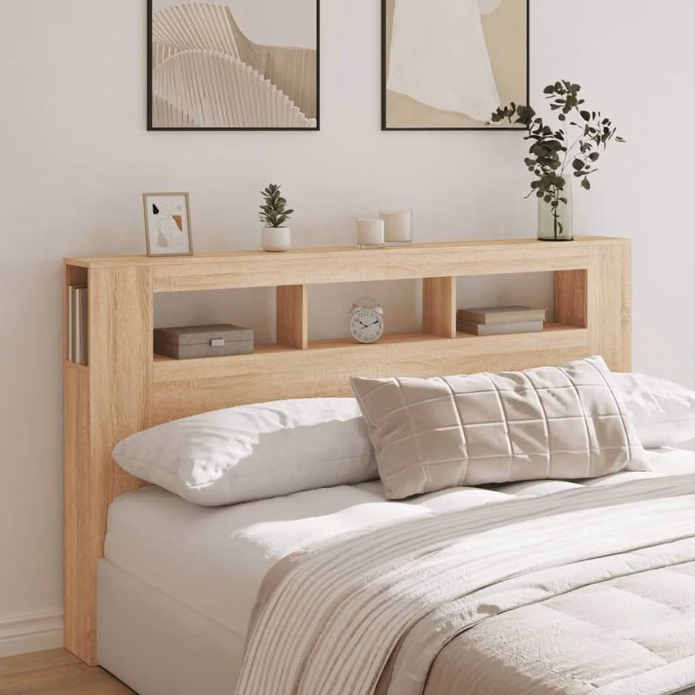 Berkfield Home Sonoma Oak LED Headboard with Integrated Shelf and USB Charging Port, Beige, W: 180 cm, D: 18.5 cm, H: 103.5 cm – 3