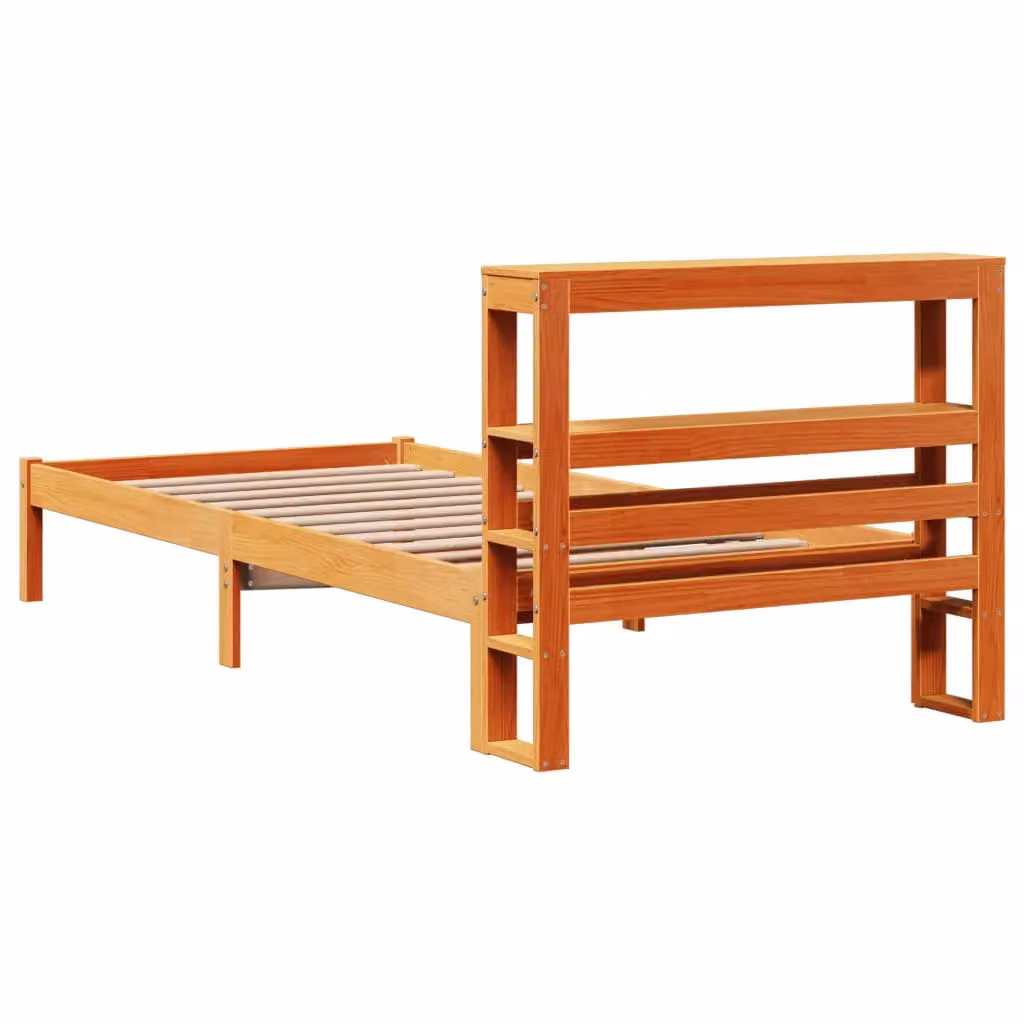 Berkfield Home Small Single Bed Frame with Headboard and Side Compartments in Wax Brown Solid Pine Wood, W/D/H: 75 x 190 x 75 cm – 2