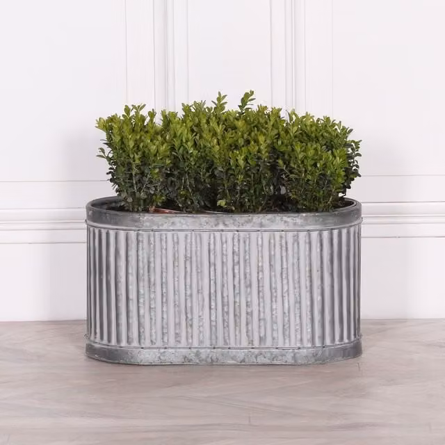 Glasstone Small Ribbed Metal Planter in White, H 26.5 x W 24.5 x D 26.5 cm