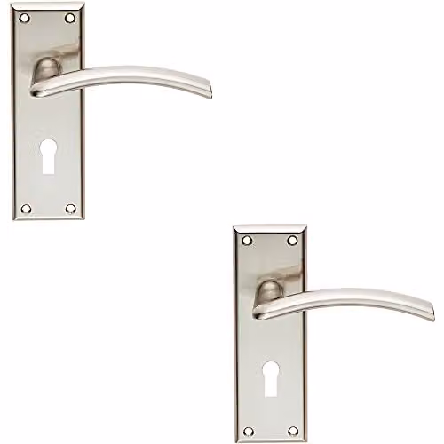 Loops Arched Lever on Lock Backplate Door Handle, 2 Pack, Brushed Silver, W: 150 mm, H: 50 mm