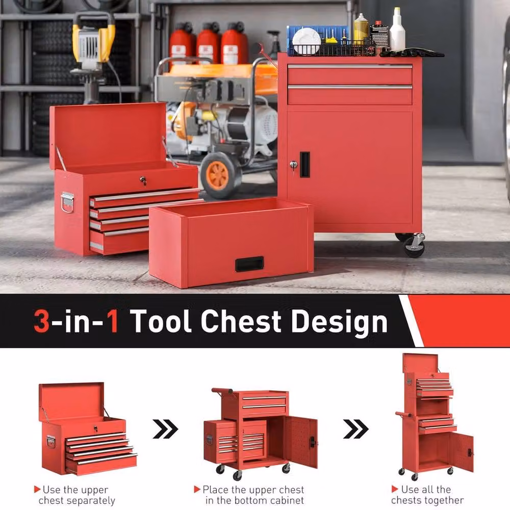 FLAVORA 3-in-1 Rollable Tool Cabinet in Red – 6