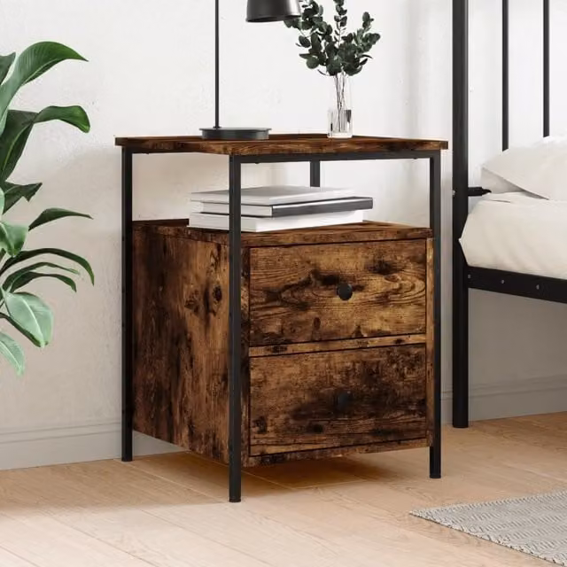 Berkfield Home Smoked Oak Bedside Cabinet in Brown, W/D/H: 44 x 45 x 60 cm – 1