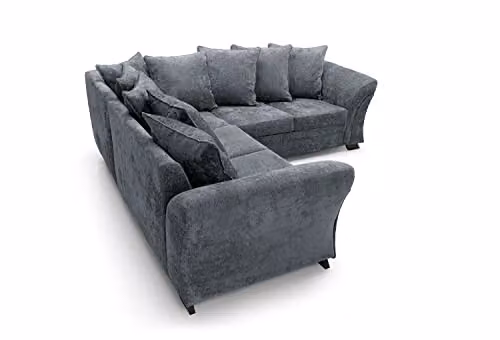Abakus Direct Farrow L-Shaped Corner Sofa in Dark Grey Crushed Chenille – 5