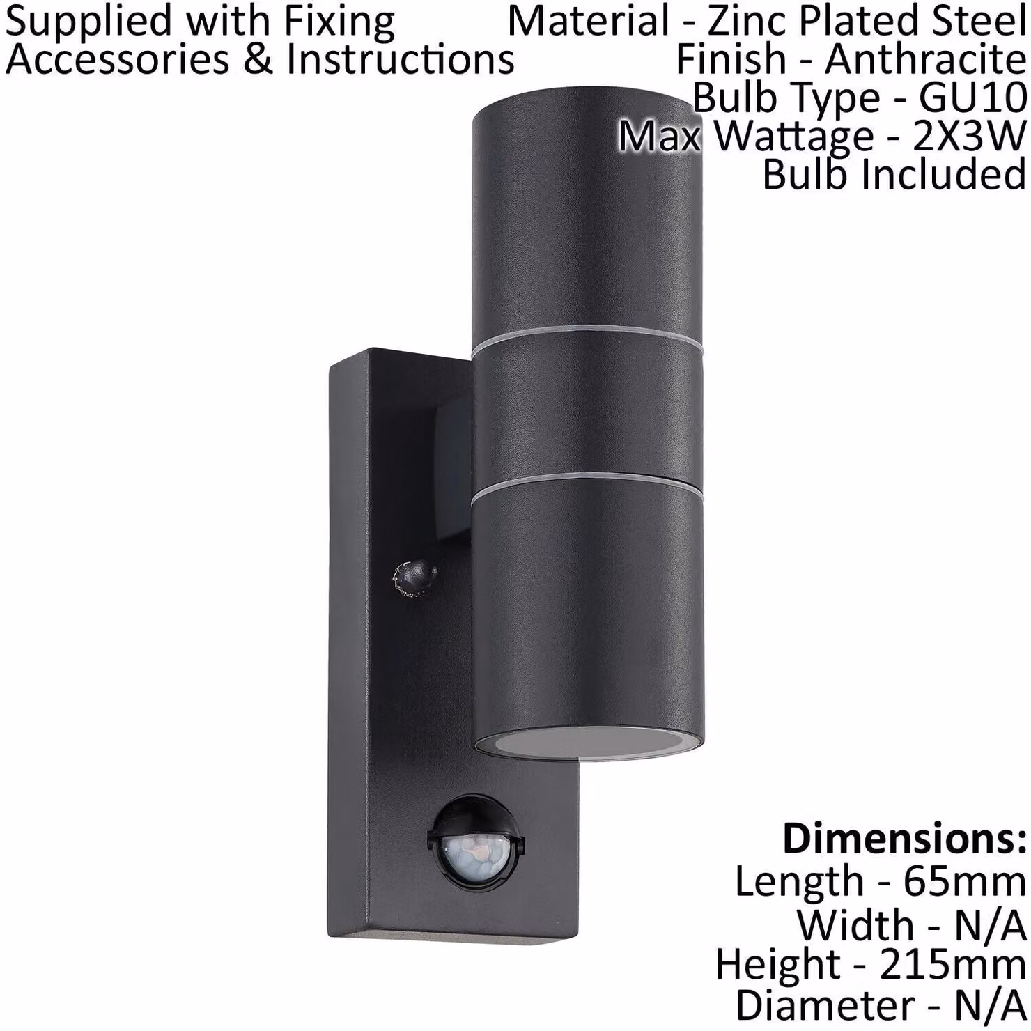 Loops Anthracite Steel Outdoor Wall Light with PIR Motion Sensor and 2 x 3W GU10 Bulbs – 2