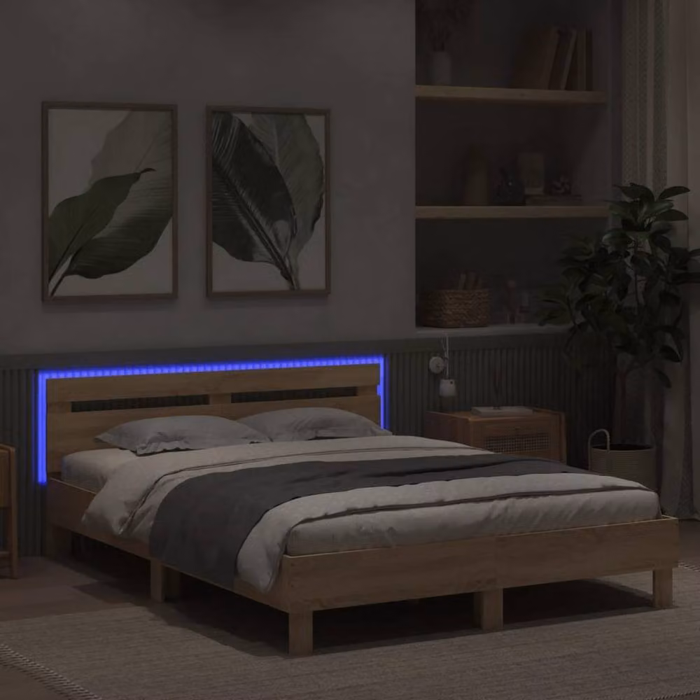 Berkfield Home Durable King Size Bed Frame with LED Under-Bed Lighting in Sonoma Oak Light Brown, W/D/H: 150 x 200 x 70 cm – 2