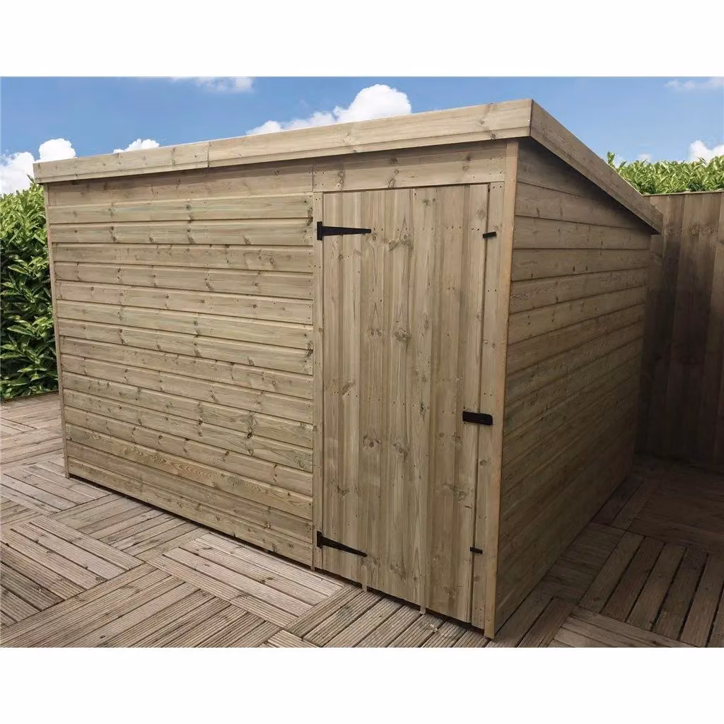 Marlborough Pressure Treated Pent Garden Shed with Single Door in Sand – 2