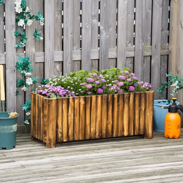 OUTSUNNY Wooden Raised Flower Bed Rectangular Planter in Natural Brown, W: 121.92 cm, D: 38.5 cm