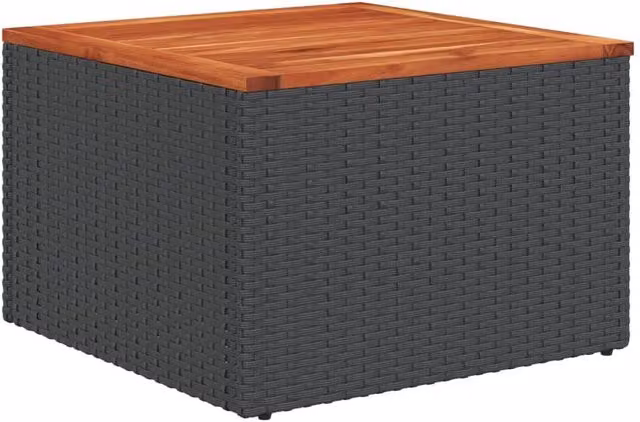 Berkfield Black Garden Table with Poly Rattan and Acacia Wood, W/D/H: 55 x 55 x 37 cm