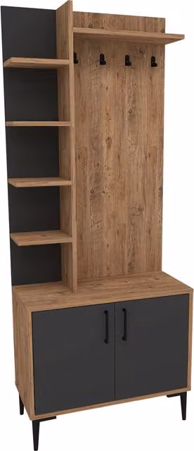 Destina Home Julendor Hall Tree with Bench and Coat Rack in Atlantic Pine and Anthracite