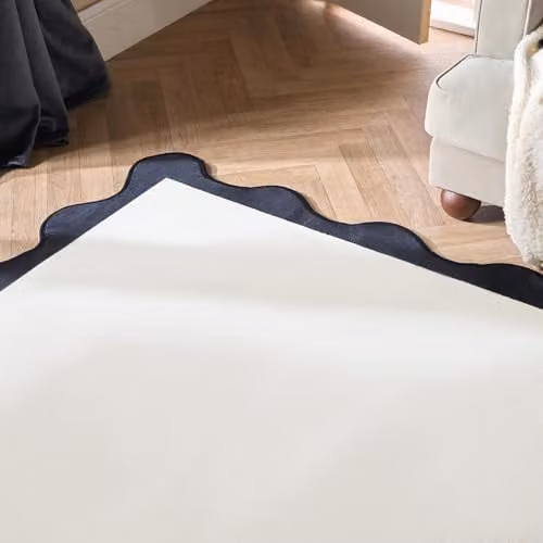 OHS Modern Scallop Edge Rectangular Area Rug, Non-Slip Polyester Floor Carpet for Living Room or Bedroom, W/D/H: 120 x 170 cm, Black/Beige/White – 2