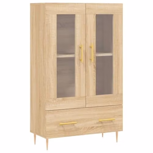 vidaXL Modern Highboard in Sonoma Oak with Glass Doors, W/D/H: 69.5 x 31 x 115 cm